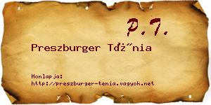 Preszburger Ténia névjegykártya